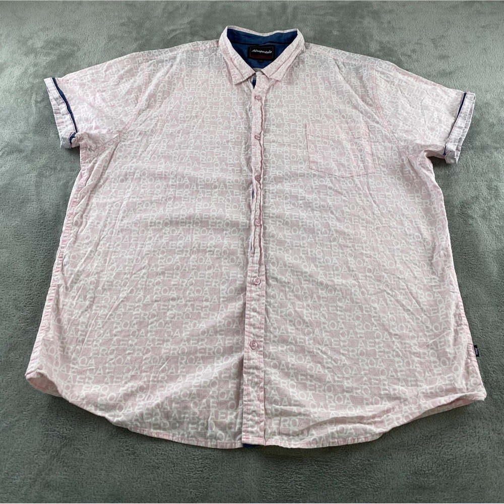Aeropostale Mens 4XL Pink White Logo Print Short Sleeve Button Down Shirt Casual